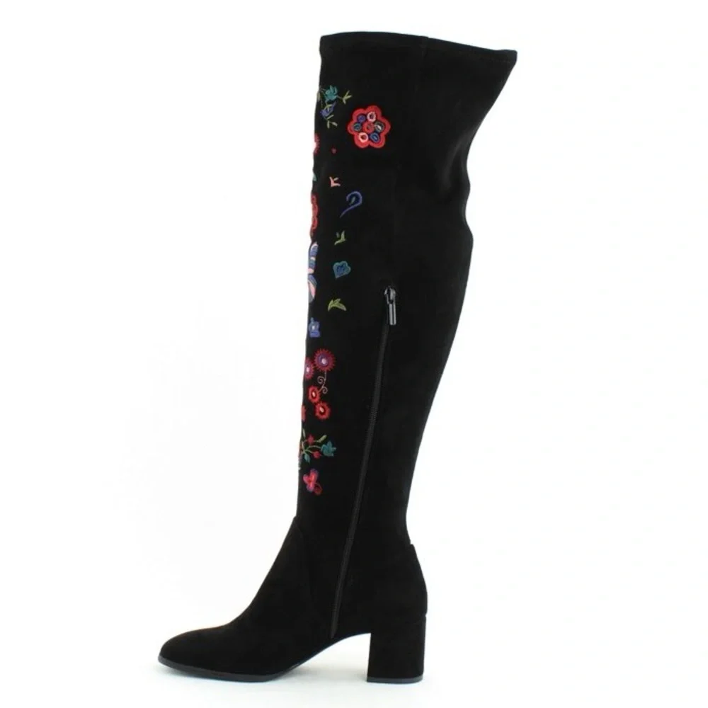 NWOT Impo Judy Embroidered Over-The-Knee Boots stretch block heel colorful
